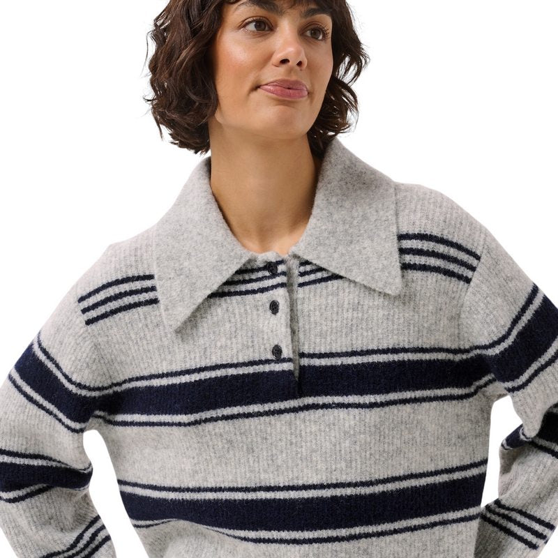 Part Two Clothing Carilina Pullover Grey With Navy Stripes 30310869-305330 on model close-up