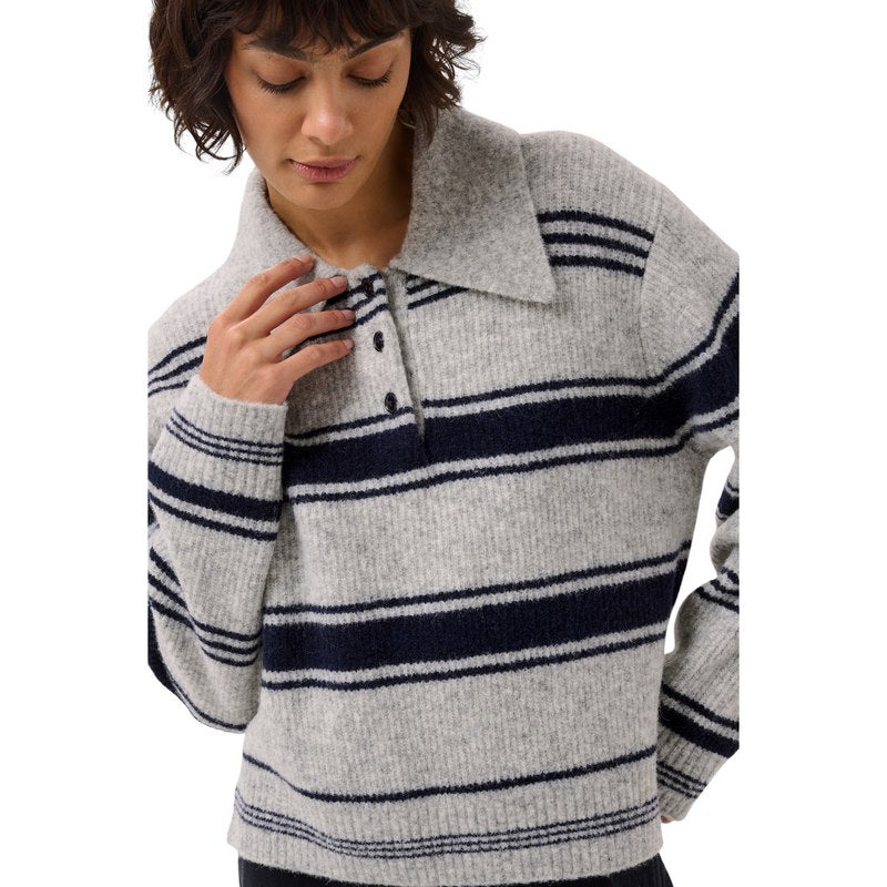 Part Two Clothing Carilina Pullover Grey With Navy Stripes 30310869-305330 on model detail