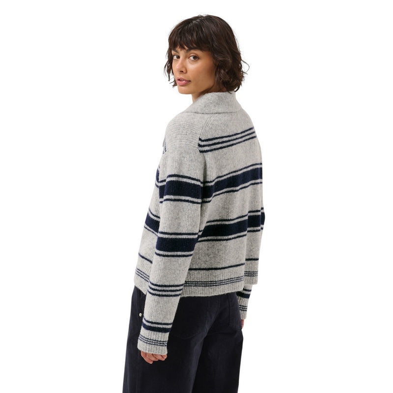 Part Two Clothing Carilina Pullover Grey With Navy Stripes 30310869-305330 on model rear