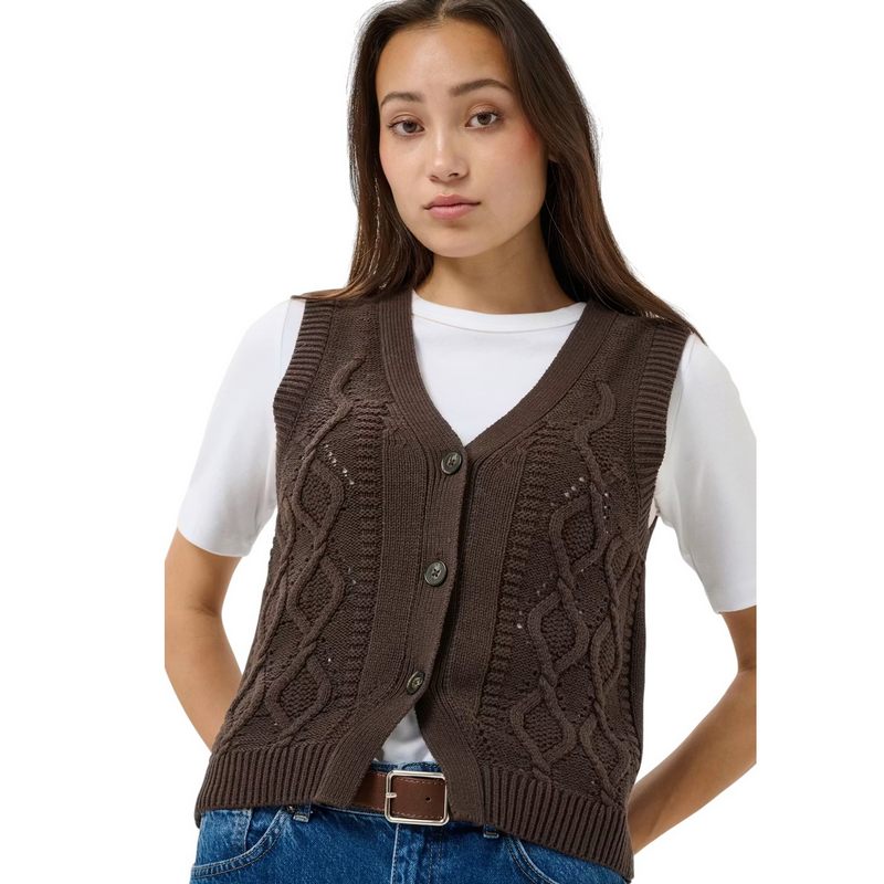 Part Two Clothing Christin Knitted Cotton Waistcoat Mole 30310791 model front