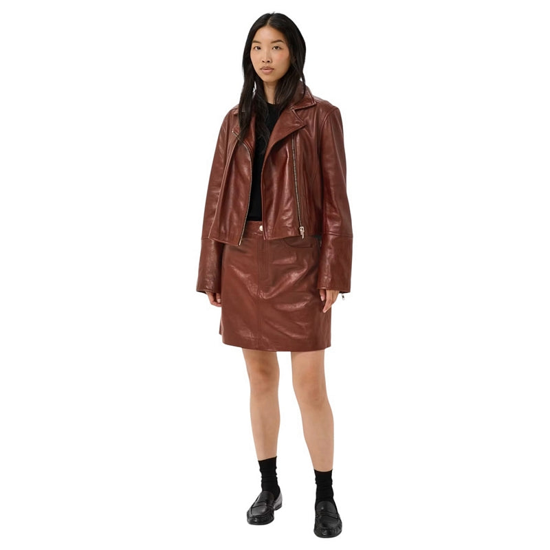 Part Two Clothing Cimmie Leather Jacket Brown Out 30310885-191428 on model main