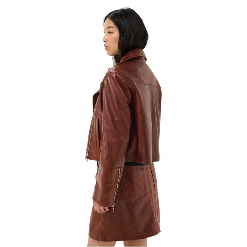 Part Two Clothing Cimmie Leather Jacket Brown Out 30310885-191428 on model rear