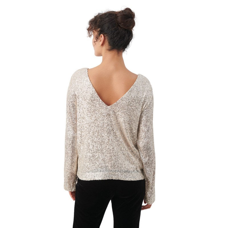 Part Two Clothing Darleena Blouse Silver Sequins 30308363-145002 on model back