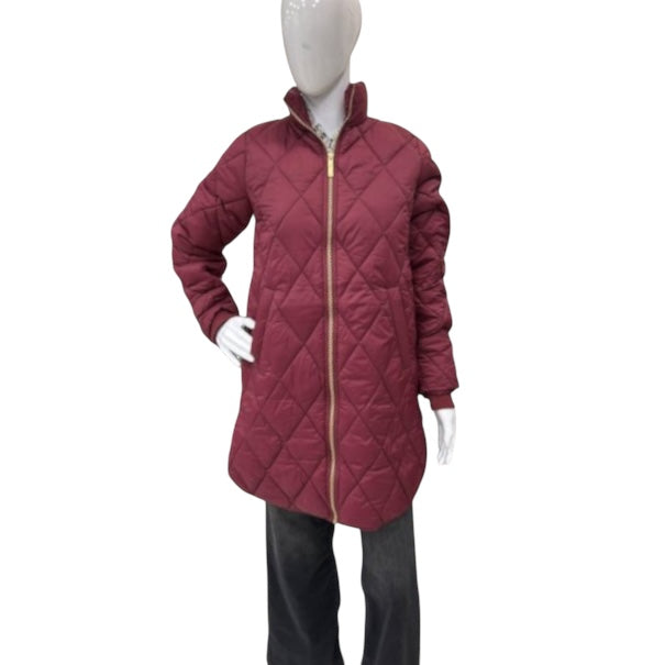 Part Two Clothing Olilas Quilted Coat in Tawny Port on mannequin