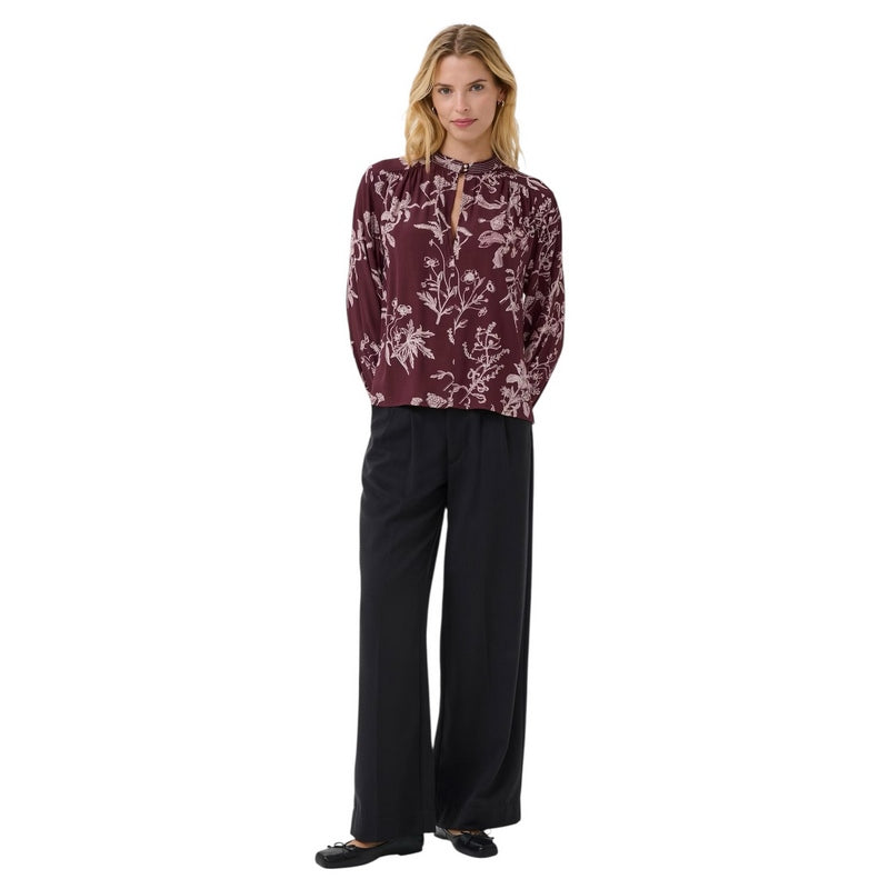 Part Two Clothing Shiroma Blouse Tawny Port Botanical Print on model full-length