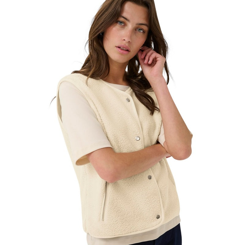 Part Two Clothing Signy Fleecy Waistcoat Oatmeal on model close-up