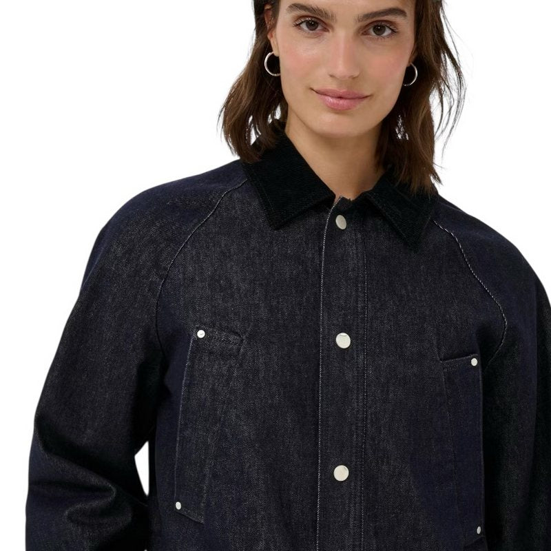 Part Two Clothing Ydun Coat in Rinse Blue Denim 30310240-300159 on model close-up