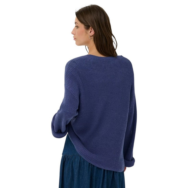 Part Two Etronas Knitted V-neck Pullover Blue Indigo 30310440-193928 on model rear