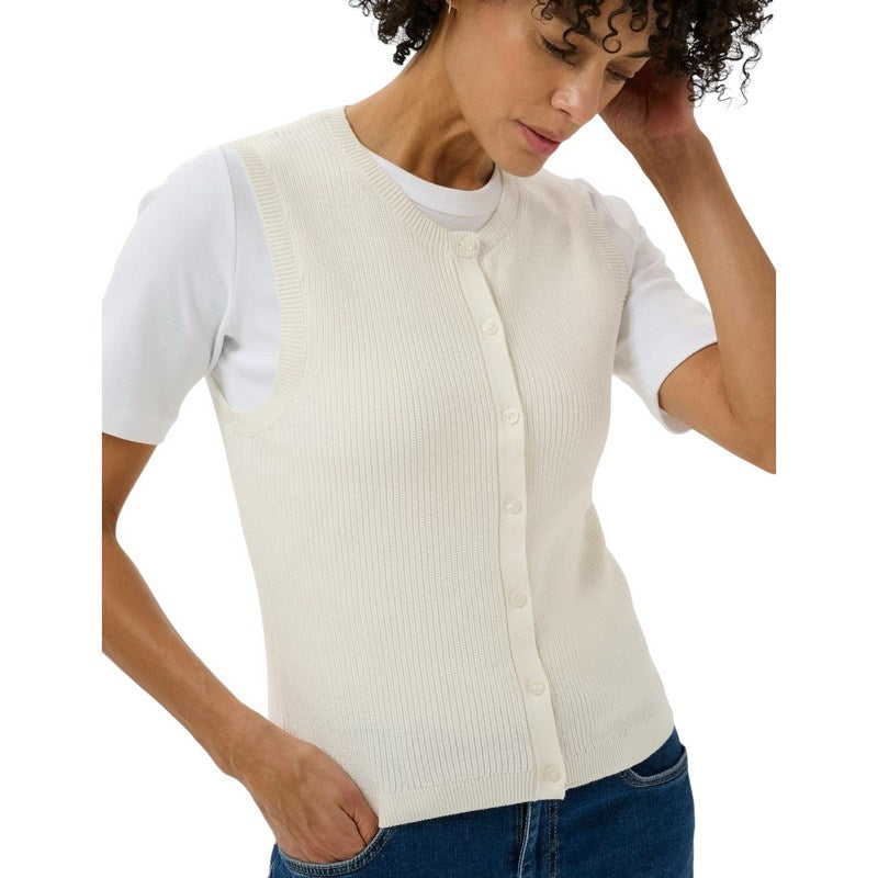 Part Two Gemma Cotton Knit Cardigan Whisper White 30310605-110701 on model close-up