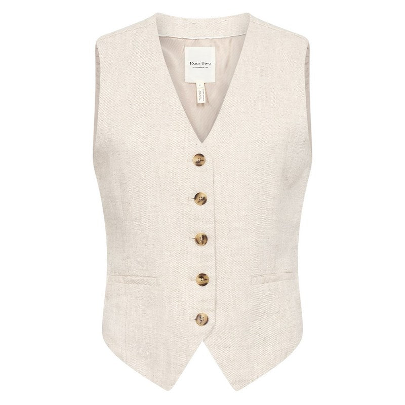 Part Two Nadhia Ramie-Linen Waistcoat in French Oak Melange front