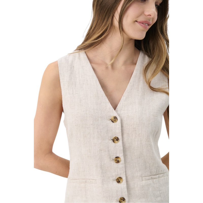 Part Two Nadhia Ramie-Linen Waistcoat in French Oak Melange on model detail