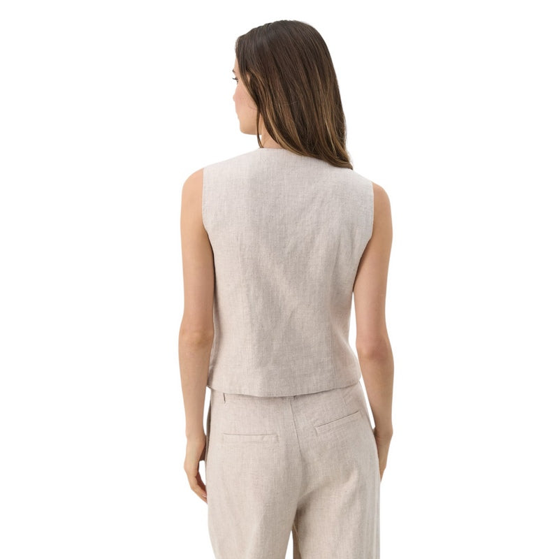 Part Two Nadhia Ramie-Linen Waistcoat in French Oak Melange on model rear