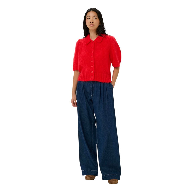 Part Two Vernoni Knitted Mohair Short Sleeve Cardigan Red Poppy on model main