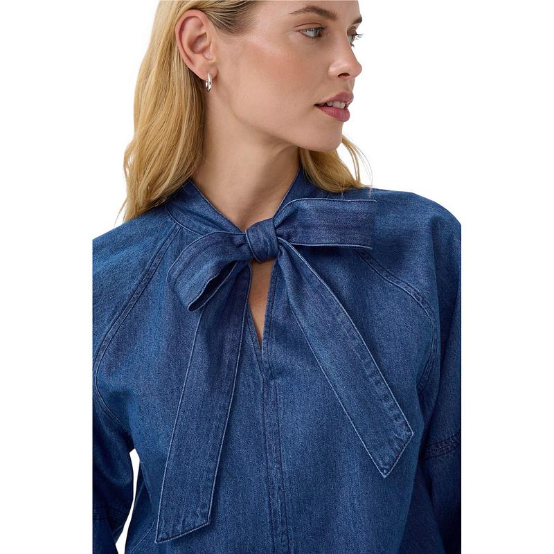 Part Two Clothing Sassi Cotton Shirt Medium Dark Blue Denim 30309975-300157 on model close-up