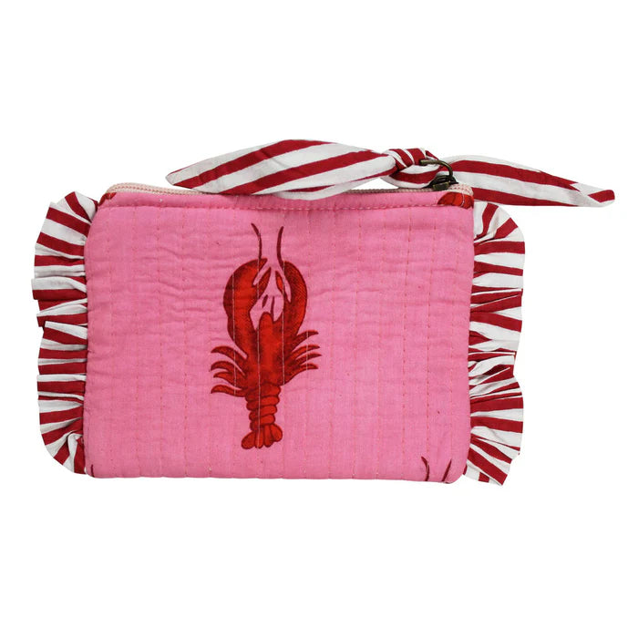 Pink and Red Lobster Print Quilted Mini Make-Up Bag QPB469 front