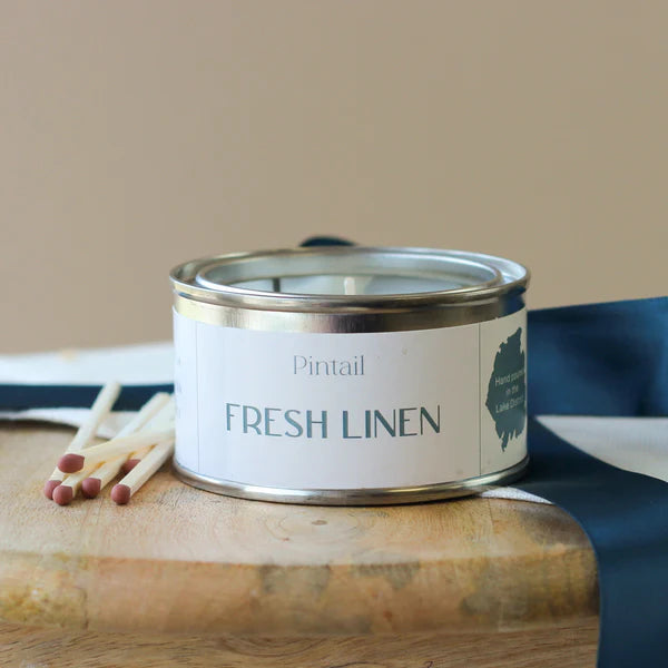 Pintail Candle Fresh Linen Paint Pot Candle lifestyle unlit