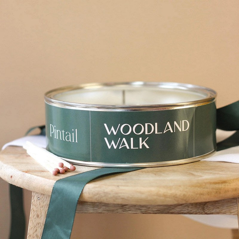 Pintail Candles Woodland Walk Triple Wick Tin lifestyle unlit