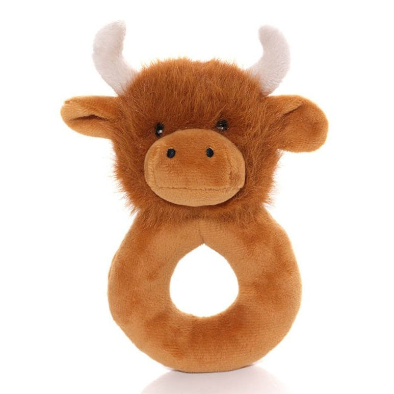 Plush Mini Farm Hugo The Highland Coo Rattle 4MF263 front