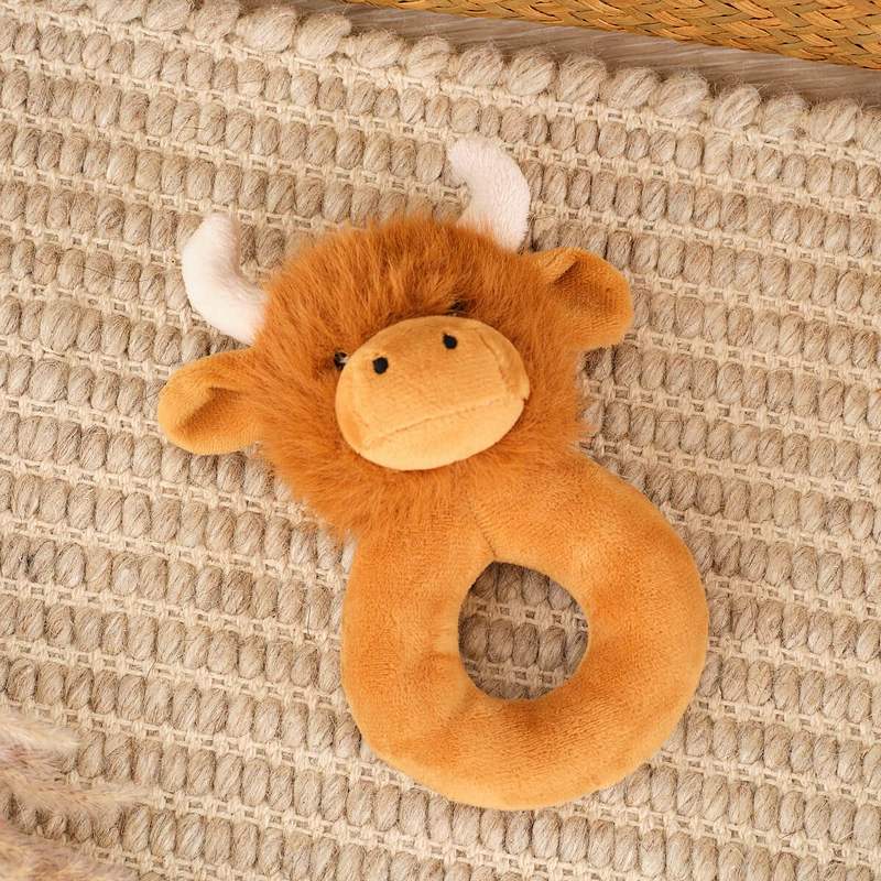 Plush Mini Farm Hugo The Highland Coo Rattle 4MF263 lifestyle