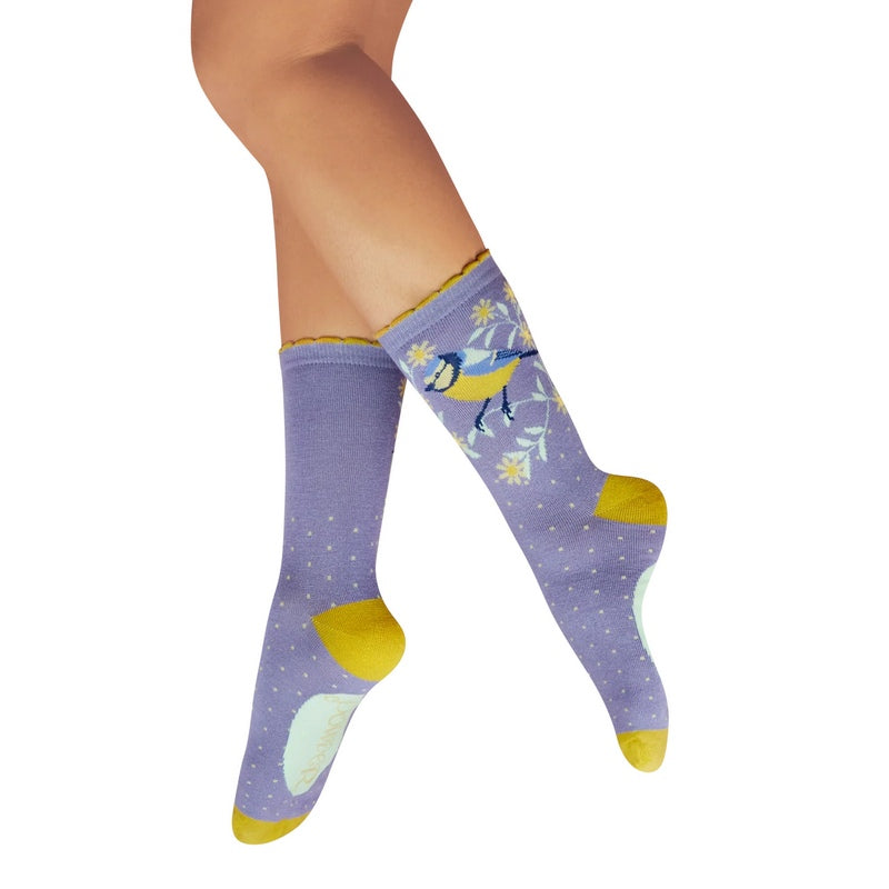 Powder Blooming Blue Tit Ankle Socks Lavender SOC731 on model