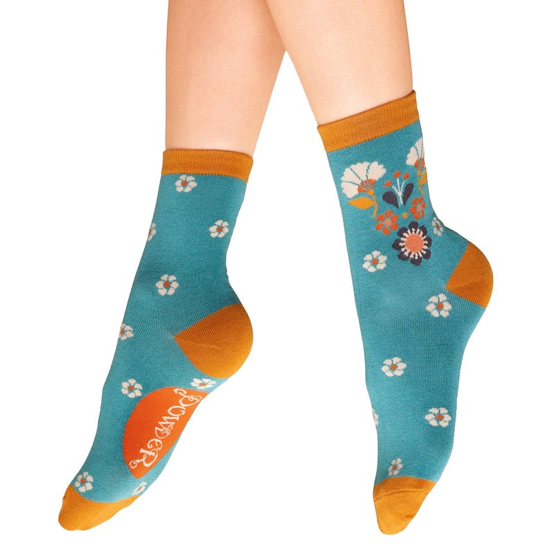 Powder Designs Art Deco Floral Ladies Socks Aqua SOC611 main