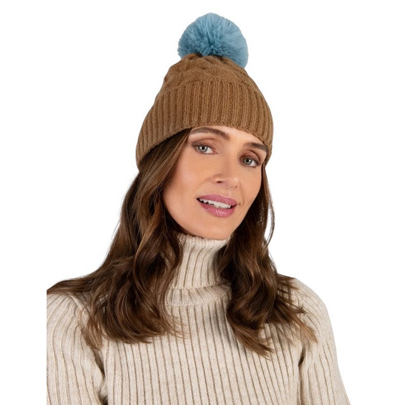 Powder Designs Elise Bobble Hat Chocolate & Ice on model main