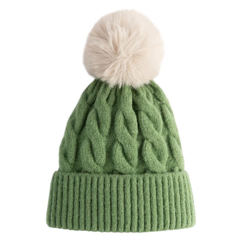 Powder Designs Elise Bobble Hat Sage & Cream ELI13 front