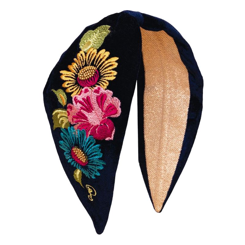 Powder Designs Embroidered Velvet Headband Vintage Floral Ink HDB66 main