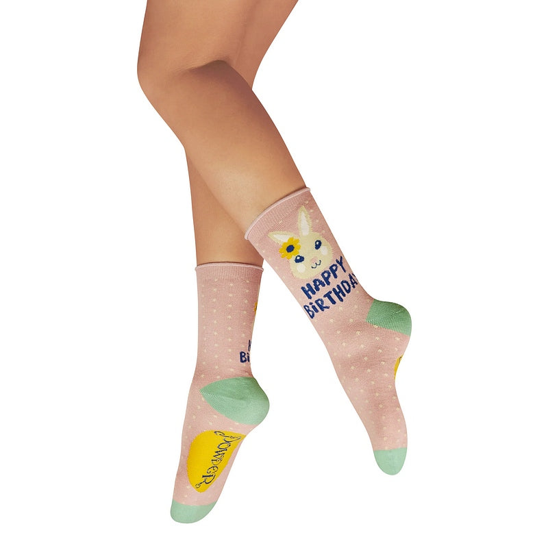 Powder Designs Happy Birthday Bunny Ankle Socks Petal SOC727 main