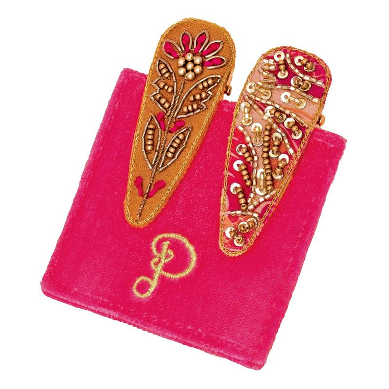 Powder Designs Jewelled Floral Stem Abstract Hairclips Mustard 2 Pack JEW29 main