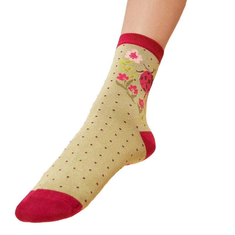 Powder Designs Ladybird Ankle Socks Sage SOC647 on model 3