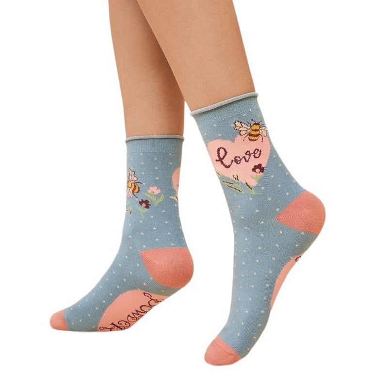 Powder Designs Love Bumblebee Ankle Socks SOC657 on model 1