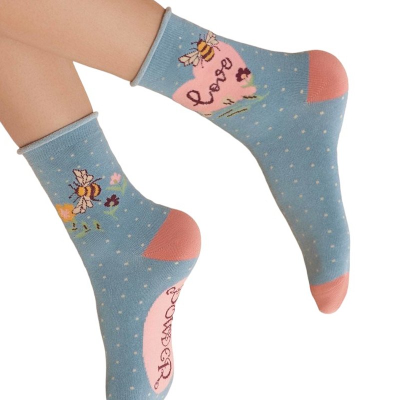 Powder Designs Love Bumblebee Ankle Socks SOC657 on model 2