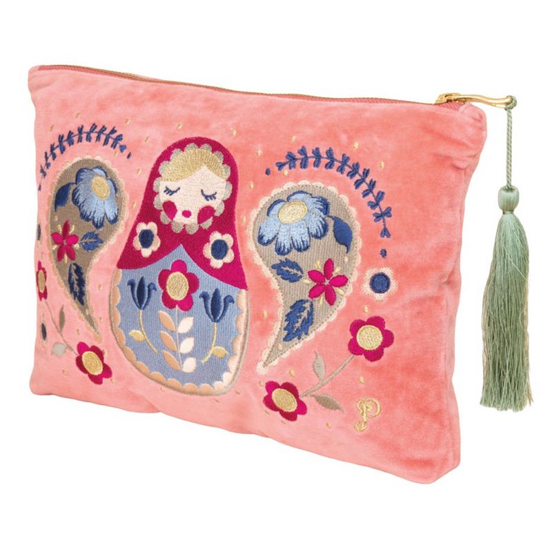 Powder Designs Matryoshka Doll Velvet Zip Pouch Petal VZP18 front