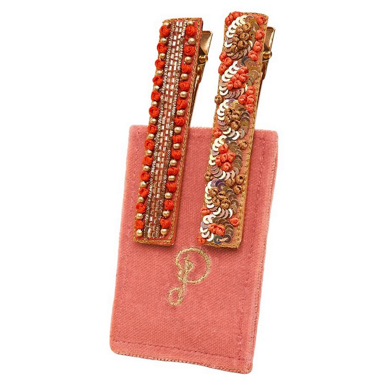 Powder Designs Narrow Jewelled Hair Bar Coral Ovals & Beads 2 Pack BAR11 front
