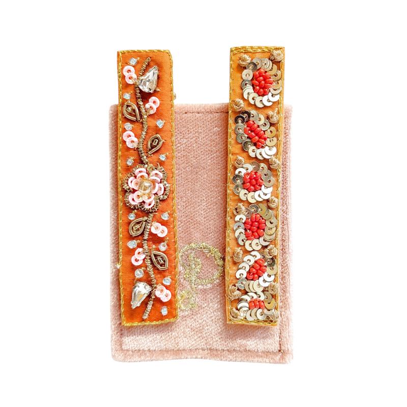 Powder Designs Narrow Jewelled Hair Bar Coral Ovals & Beads 2 Pack front