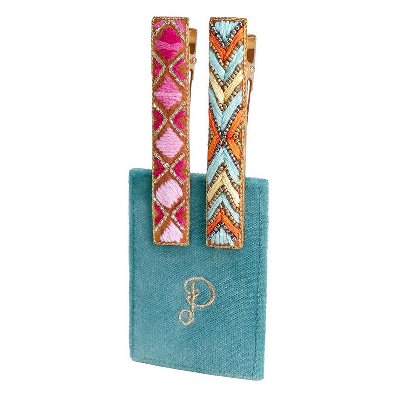 Powder Designs Narrow Jewelled Hair Bar Fuchsia Summer Deco 2 Pack BAR25 main