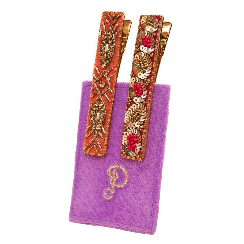 Powder Designs Narrow Jewelled Hair Bar Rose Deco & Ovals 2 Pack BAR8 front