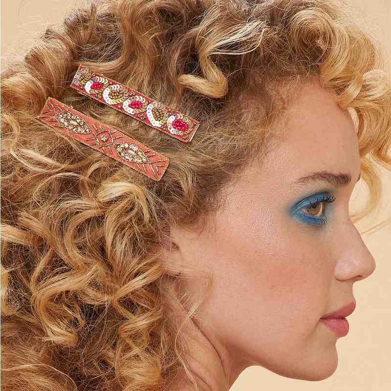 Powder Designs Narrow Jewelled Hair Bar Rose Deco & Ovals 2 Pack BAR8 on model