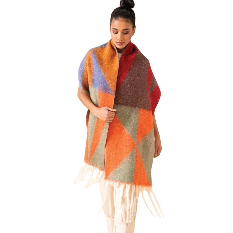 Powder Designs Raya Cosy Scarf Rust and Sage RAY1 on model