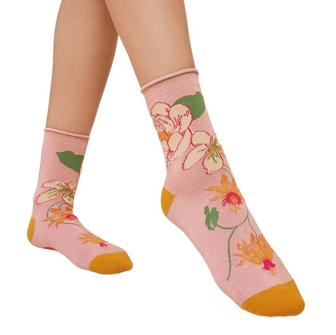 Powder Designs Tropical Flora Ankle Socks - Petal SOC651 front 2