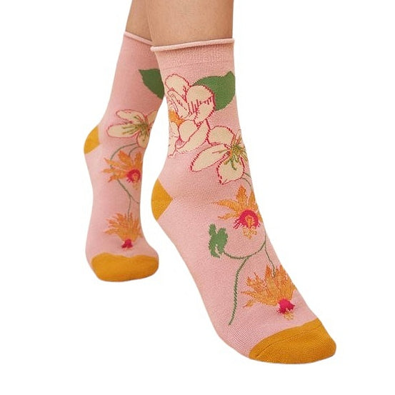 Powder Designs Tropical Flora Ankle Socks - Petal SOC651 front 3