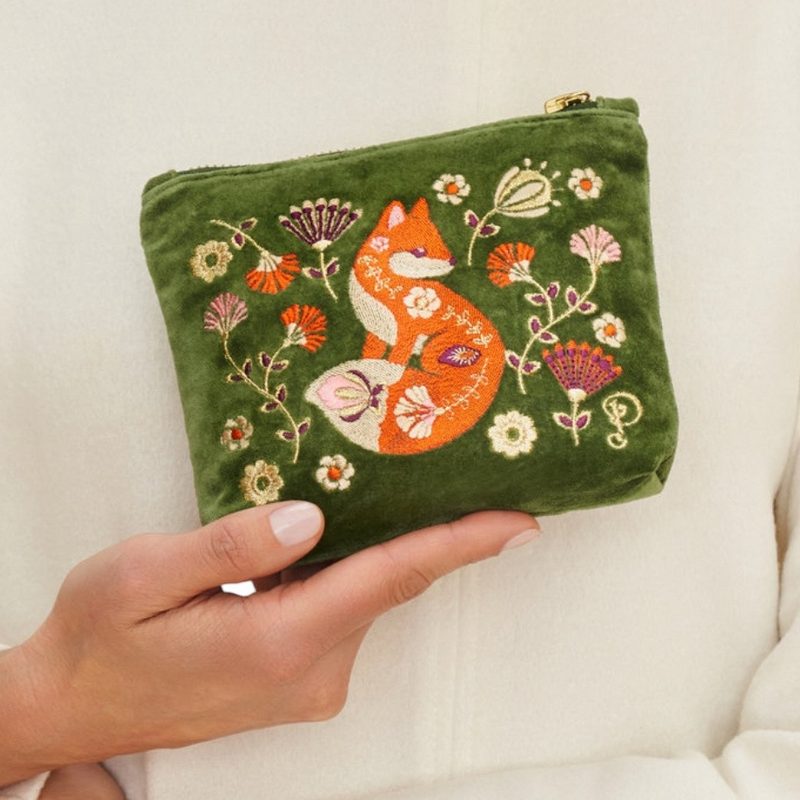 Powder Designs Velvet Mini Pouch Scandinavian Fox Forest VMP23 close-up