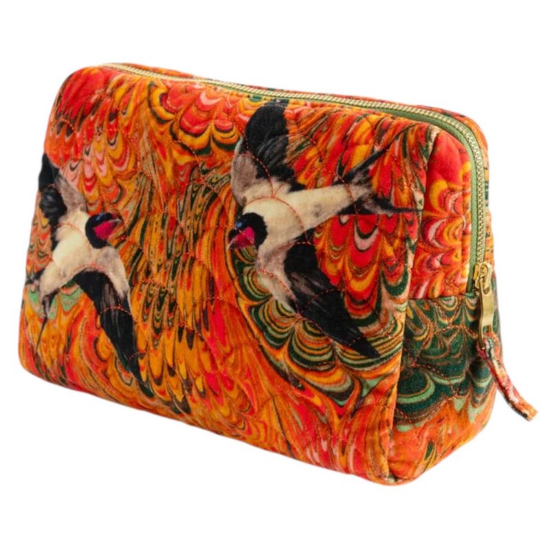 Powder Designs Velvet Quilted Washbag Marbled Swallow QWB9 front