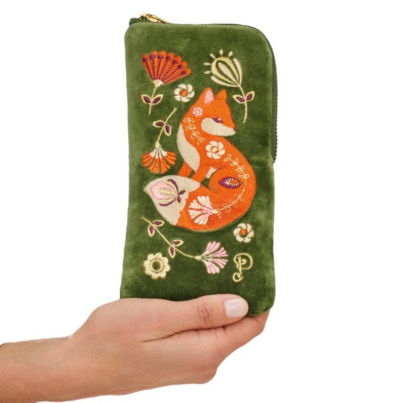 Powder Designs Velvet Sunglasses Pouch Scandinavian Fox Forest VSP10 close-up