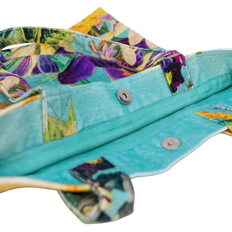 Powder Designs Velvet Tote - Spring Flora TOT27 popper closure
