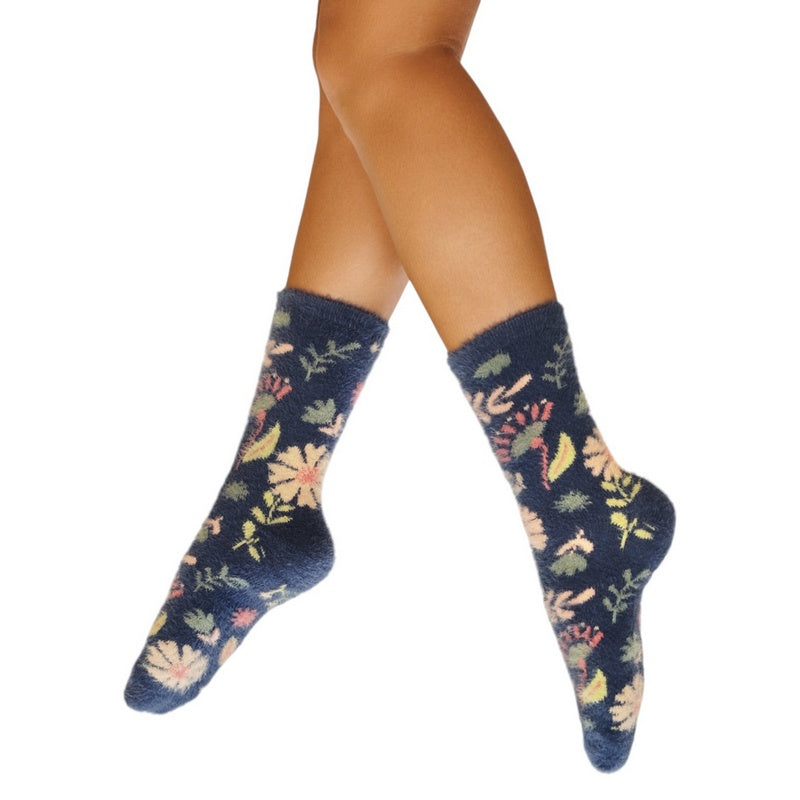 Powder Designs Watercolour Flowers Fuzzy Slipper Socks SOC659 on model