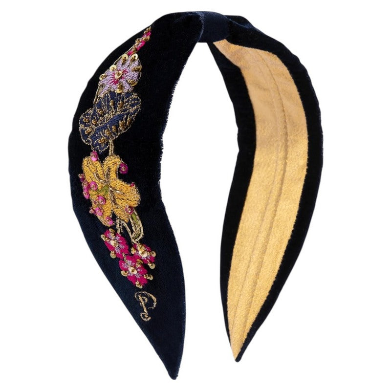 Powder UK Embellished Velvet Headband Autumn Posy Midnight HDB81 main