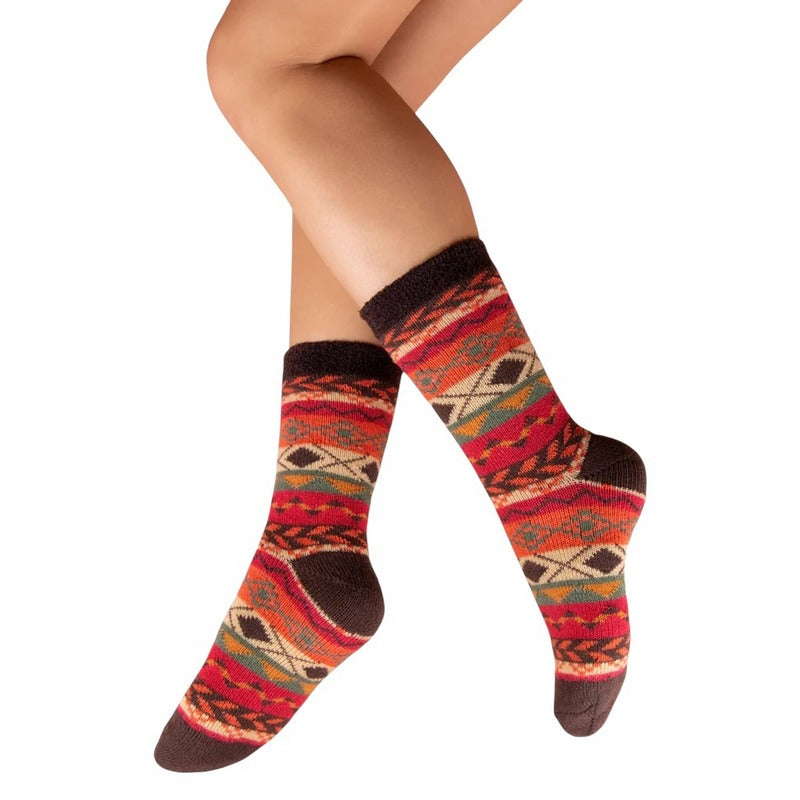 Powder UK Fair Isle Russet Cosy Socks SOC779 on model