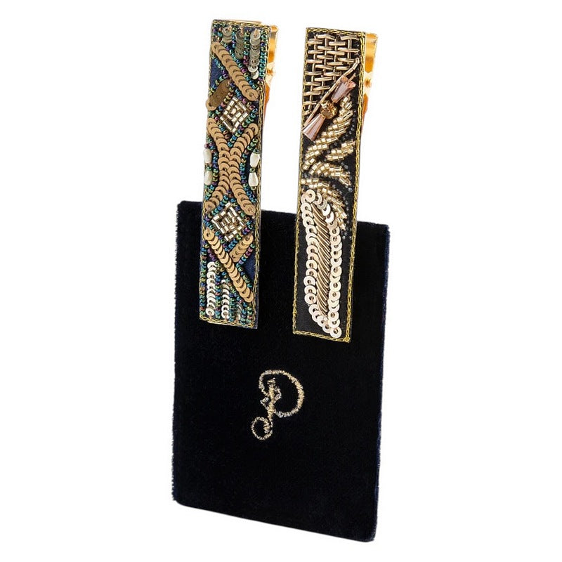 Powder UK Narrow Jewelled Hair Bar Midnight 1920s Sparkle Navy 2 Pack BAR22 main